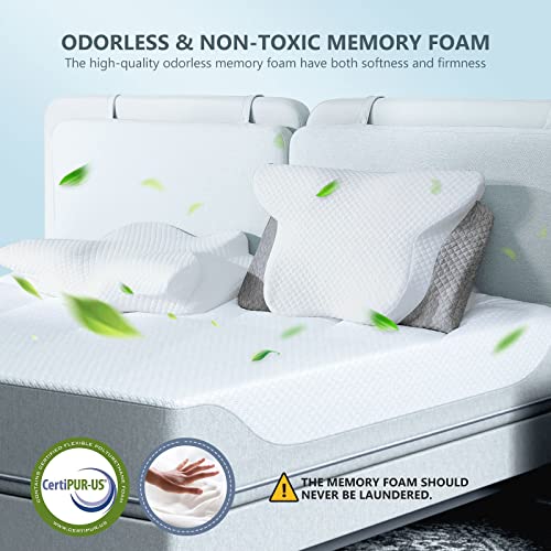 Adjustable Memory Foam Cervical Pillow with Cooling Cover - White & Light Grey