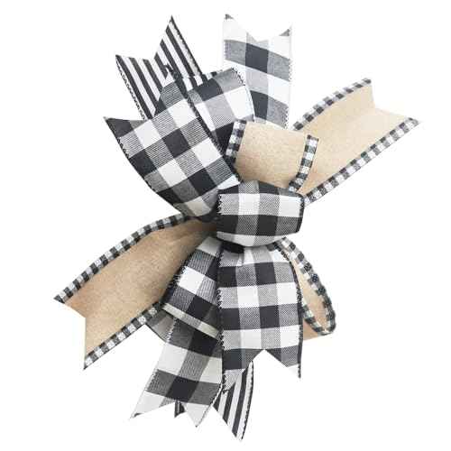 Buffalo Plaid Christmas Wreath Bow for Wreath Farmhouse Rustic Front Door Bow Wreath Decorations