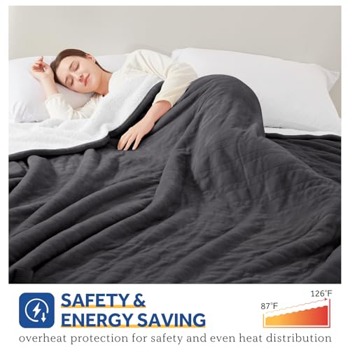 Full Size Electric Heated Blanket with Auto Shutoff - Grey, Flannel & Sherpa, 80x84in