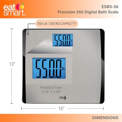 EatSmart Digital Bathroom Scale 550 lb Capacity - Large Platform, ESBS-56, Silver