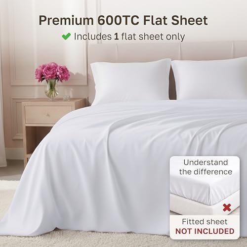 California Design Den King Flat Sheet 600 TC Bright White - Model 01