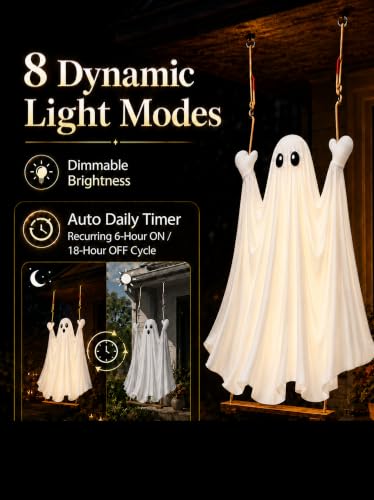 HOPOCO Lighted Halloween Swing Ghost Outdoor Decor with Remote Control