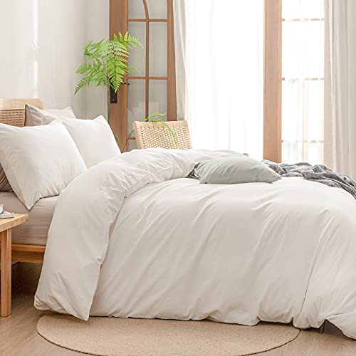 BESTOUCH Oversized King Cotton Duvet Cover Set Off White Linen Feel 120"x98"