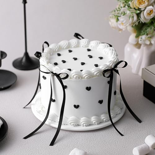 Remerry 6 Inch Black Round Fake Cake Bow Birthday Decor