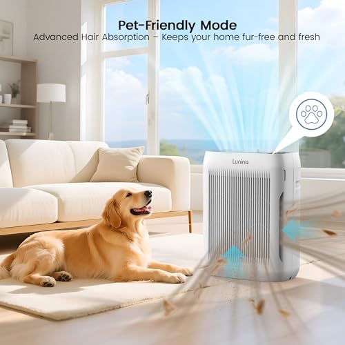 LUNINO Grey Large Room Air Purifier with H13 HEPA Filter, Covers 3000 Sq Ft