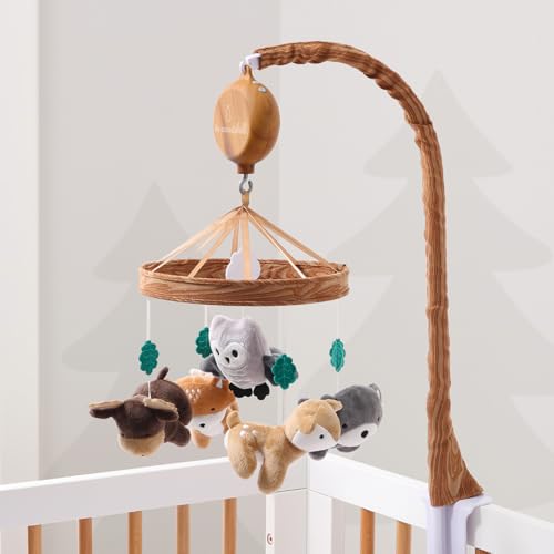 Woodgrain Baby Crib Mobile with 12 Lullabies & Woodland Animals - Tundra Theme