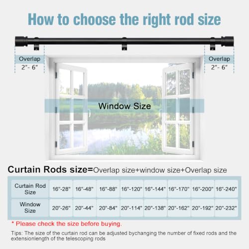 Byondeth Black Adjustable Curtain Rods 16-88 Inches, 2 Pack - Metal Window Treatment
