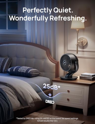 DREO Smart Fan for Bedroom - Black, 13 Inch Oscillating Quiet Air Circulator with Voice Control