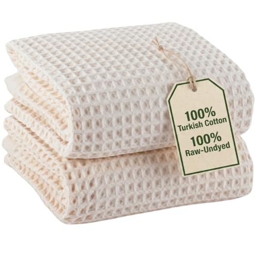 Natural Turkish Cotton Waffle Bath Towels Set of 2 - Extra-Large, Undyed