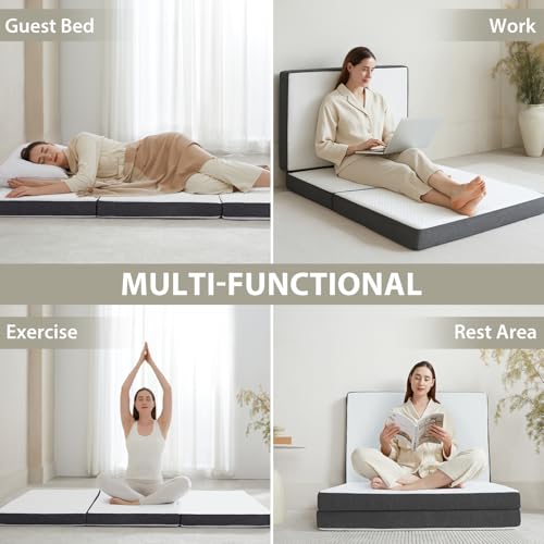 HUEIFY Single Tri-Fold Memory Foam Mattress 3-Inch Portable Foldable Bed