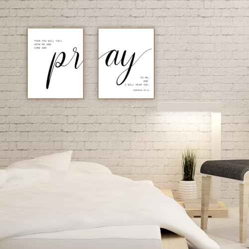 Bible Verse Wall Art Decor, Black Christian Poster, Black Inspirational Prints, Family Christian Pictures Wall Decor, Paintings for Living Room Bedroom Home Decoration- Pray to Me -2Pcs(No Frame)