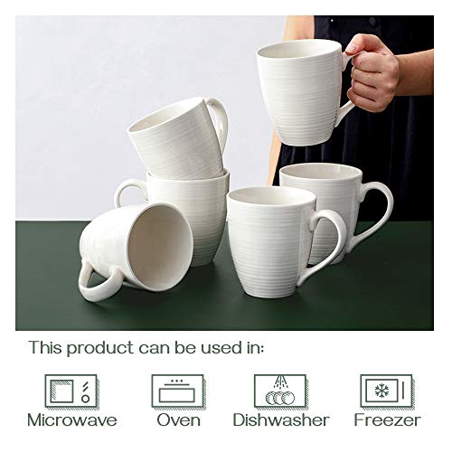 DOWAN White 17 Oz Coffee Mug Set of 6, Large Durable Ceramic Tea Cups