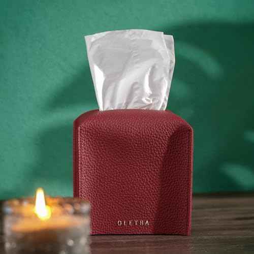 OLETHA Square Tissue Box Cover - Christmas Decorations Indoor Desk Decor for Room, Home & Office - Tissues Cube Boxes Holder - Red