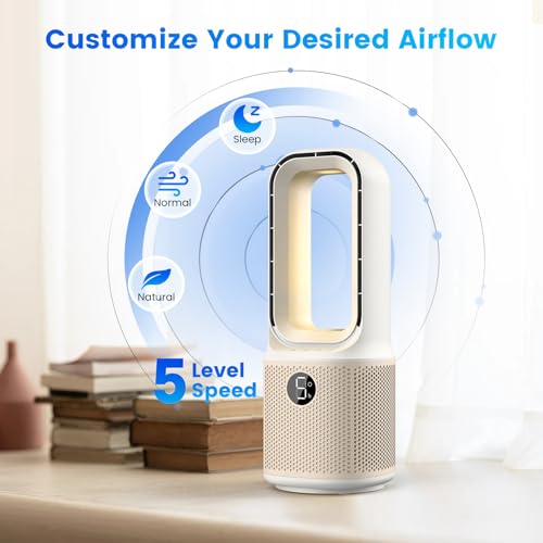 Misby Ivory White 13-Inch Bladeless Desk Fan with Night Light & 5 Speeds