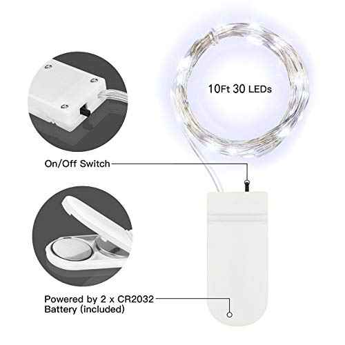 ANJAYLIA 4 Pack Fairy Lights, 10ft 30 LED String Lights Battery Operated Waterproof Cool White Moon Lights on Silver Wire Firefly Lights for DIY, Home Decor, Party