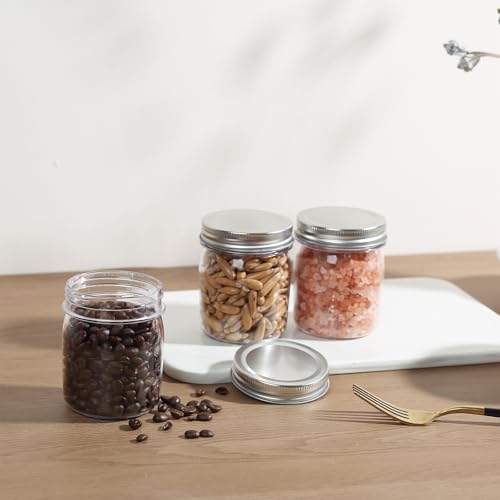 Novelinks Silver 8 oz Plastic Mason Jars - 32 Pack with Lids, BPA-Free Kitchen Storage