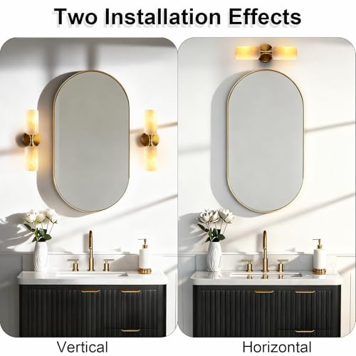 Gold 15in Natural Alabaster Wall Sconce Marble Bathroom Vanity Light