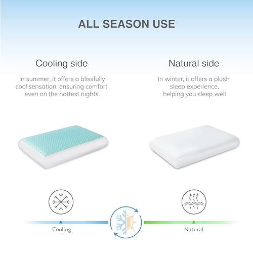 Reversible Cooling Gel Memory Foam Pillow - Blue, Queen Size Neck Support
