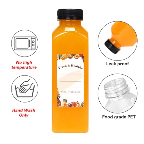 Moretoes 16oz Juice Bottles Pack of 56 with Caps, Labels, Funnel & Brush