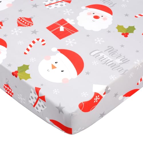 JISEN Christmas Fitted Crib Sheet with Santa Claus Design - Grey Variation 52x28 Inch Baby Bedding