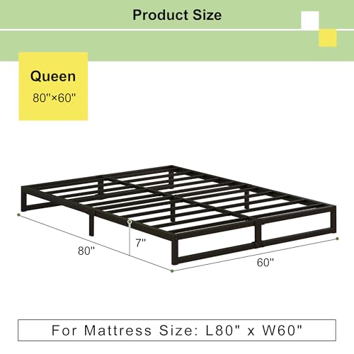 EMODA Queen Bed Frame Black 7 Inch No Box Spring Needed Easy Assembly
