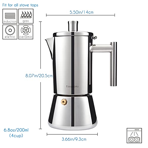 Stainless Steel 4-Cup Stovetop Espresso Maker - Silver / 6.8 oz