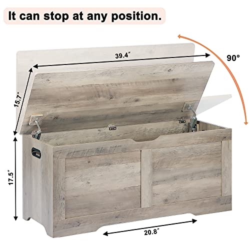 Grey Wooden Storage Chest with Lift Top – 39.4" Large Toy & Blanket Storage Bench