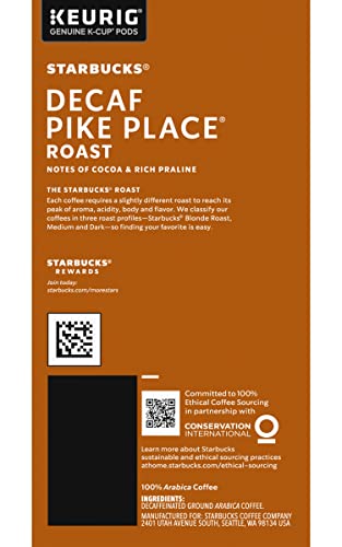Starbucks Decaf Pike Place Roast K-Cups - 24 Count Pack of 3 (72 Count Total)