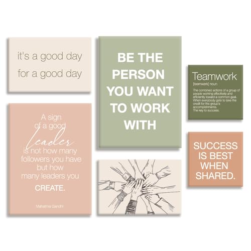 Motivational Office Wall Decor Set of 6 - Framed Teamwork Quotes, 14.6 x 11.5 inches - Modern Office Art