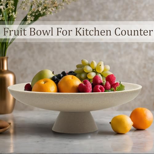 Large Decorative Resin Fruit Bowl - Beige Pedestal Home Decor