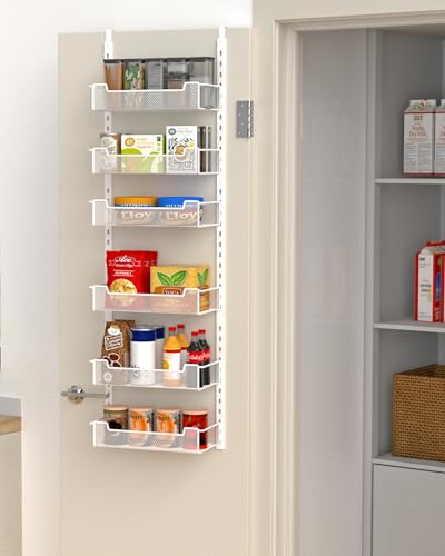 White Over the Door Pantry Organizer - 6-Tier Adjustable Basket Storage Rack