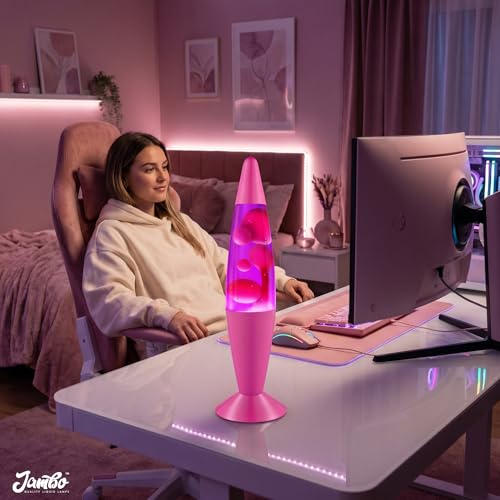 JAMBO 16-Inch Purple Liquid Motion Night Light with Pink Wax & Pink Base - Relaxing Home Decor Lamp for Adults Kids Teens