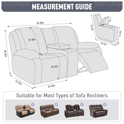 Grey 2 Seat Recliner Loveseat Cover with Middle Console - Stretch Fit