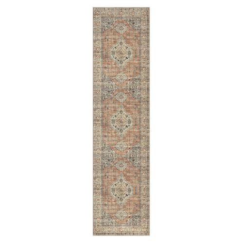 Lahome Terracotta Oriental Runner Rug 2.5x10ft Non-Slip Hallway Carpet - Machine Washable, Ultra Soft