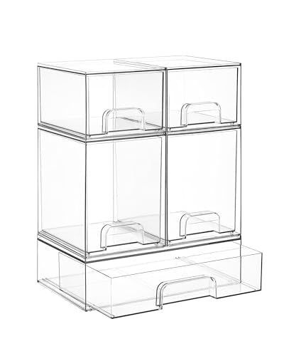 Vtopmart Stackable Acrylic Storage Drawers Set of 5 with Small, High & Wide Bins