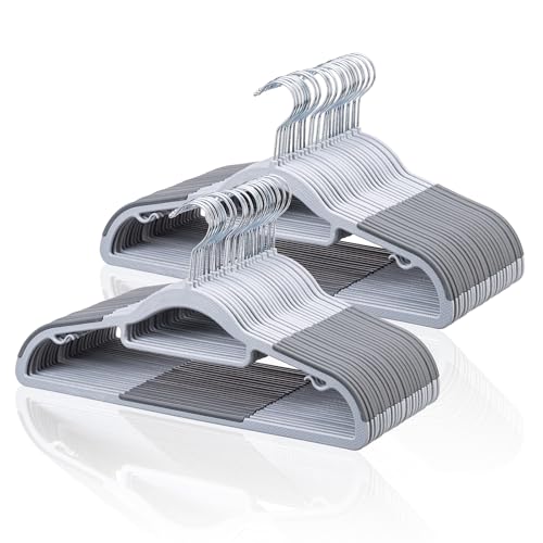 Space-Saving Plastic Coat Hangers Set - Gray, 50 Pack with Light & Dark Variations