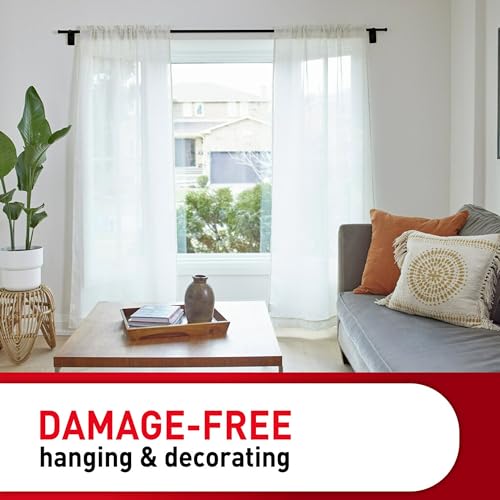 Command Medium Black Curtain Rod Hooks with 4 Hooks and 12 Strips - Damage-Free Installation