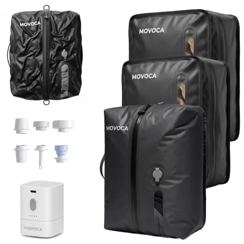 MOVOCA 3 Pack Travel Vacuum Bags with Pump (18L+24L) Space-Saving Compression Set