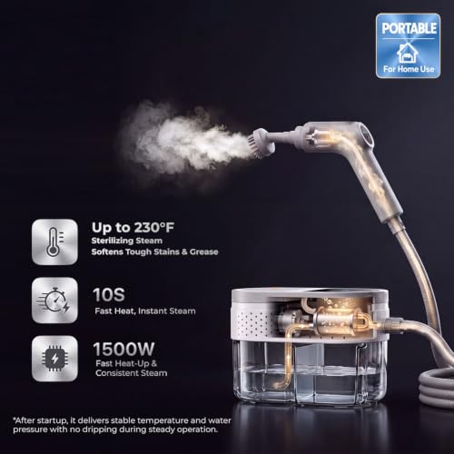 Portable Handheld Steam Cleaner 230°F, 1500W Quick Heat-Up for Home & Car Cleaning