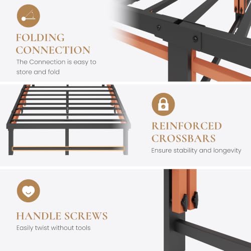 Full Size Folding Bed Frame - Quad-Fold, Tool-Free Assembly, Under-Bed Storage