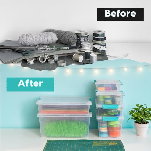 Clear Storage Bins with Lids - 12 Qt, 4-Pack - Made in USA, Flat Organization