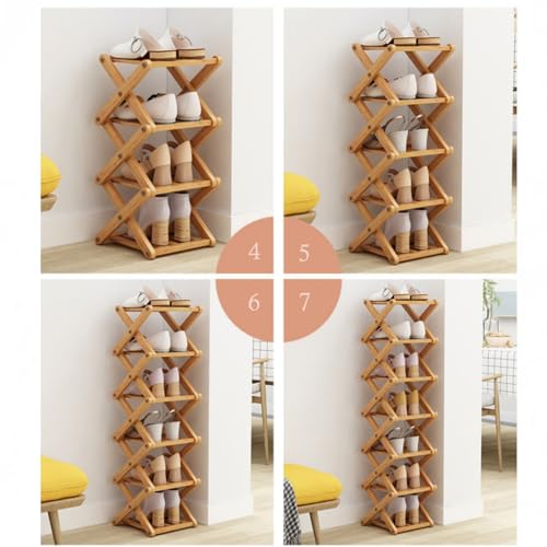 Wood 5-Tier Foldable Shoe Rack - Tall Narrow Organizer for Entryway, Closet, Bedroom