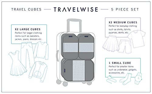 Travel Wise 5-Piece Packing Cubes Set in Black Ripstop Nylon Organizer