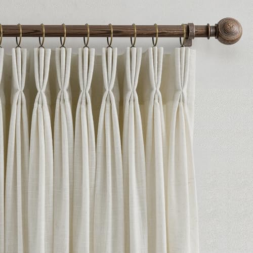 40W x 90L Linen Curtains Set - 2 Panel Triple Pinch Pleated Beige Textured Drapes
