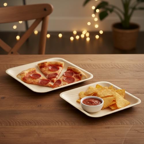Charity Leaf 8-Inch Square Disposable Bamboo Plates - 50 Pack, Eco-Friendly & Heavy Duty