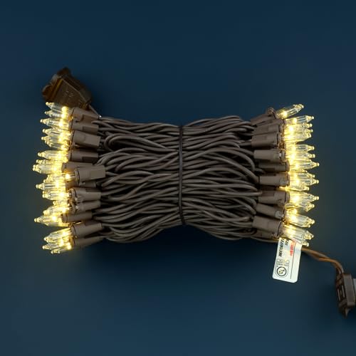 YULETIME 100 Warm White Christmas Lights on Brown Wire - 33 ft UL Listed