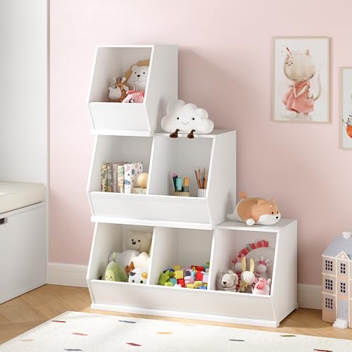 UTEX 3-Cube Stackable Kids Toy Storage Cabinet with Bins - White