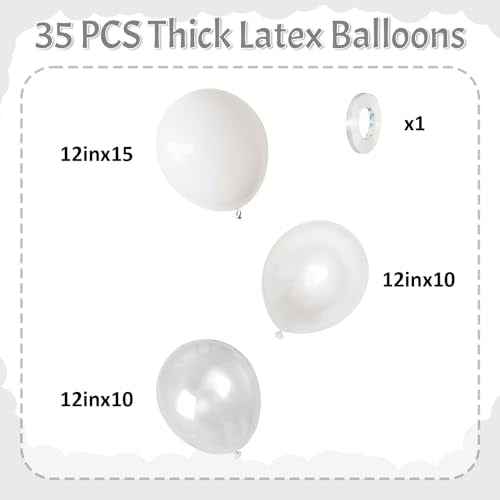 White Balloons 12 Inch Wedding Pearl White Latex Balloons, Thicker Matte White Clear Party Helium Balloon Set for Birthday Engagement Anniversary Bridal Shower Winter Christmas Party Decoration