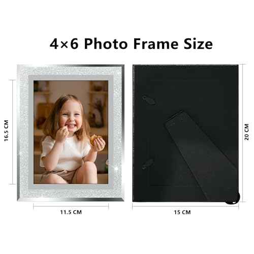 Vienrose 4x6 Picture Frame High-Definition Glass Picture Frames with Silver Glitter Edges Horizontally or Vertically Photo Frame Christmas Mother's Day Father's Day Thanksgiving Gifts