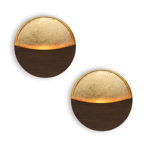 Batoslee Eclipse Wall Candle Sconce Set of 2 – Brushed Woodgrain with Gold Interior